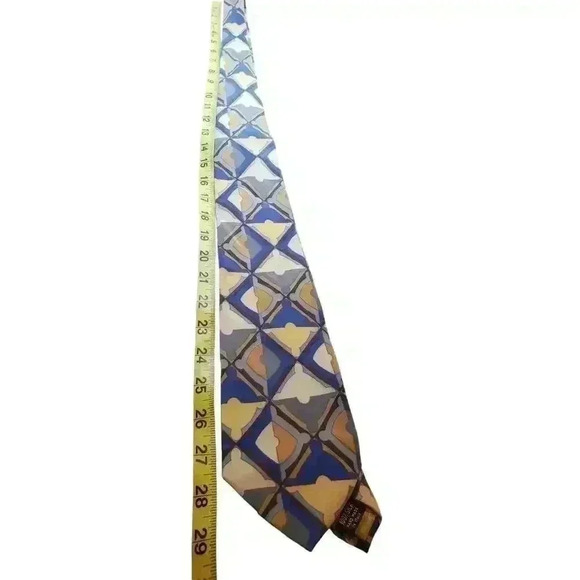 Vintage MCM Silk Neck Tie 100% Silk Italy Geoffrey Beene Luxury Necktie Blue - Picture 3 of 6